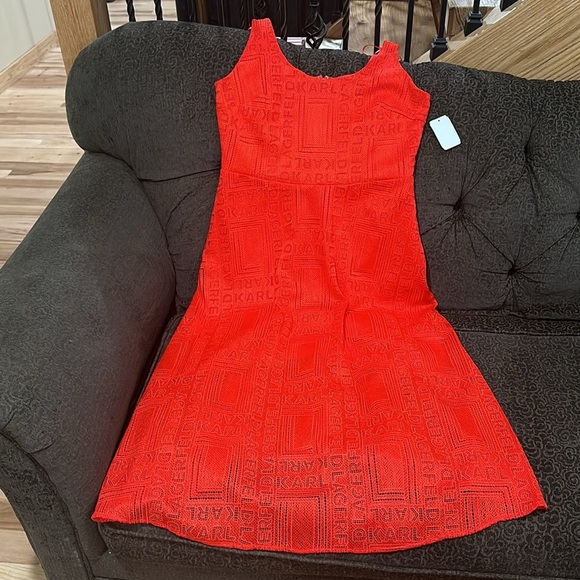 Karl Lagerfeld Logo Lace Midi Dress - Picture 2 of 8